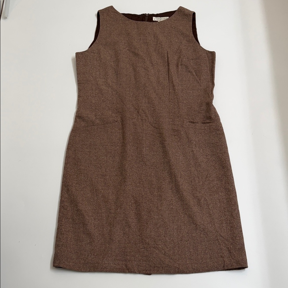 Silk Assets Diane Von Furstenberg 100% Silk Brown Shift Dress‎ Minimalist Size L